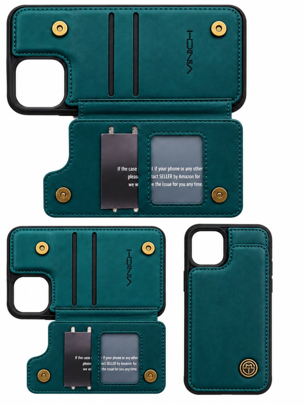 Teal Leather Wallet Phone Case with Card Slots
